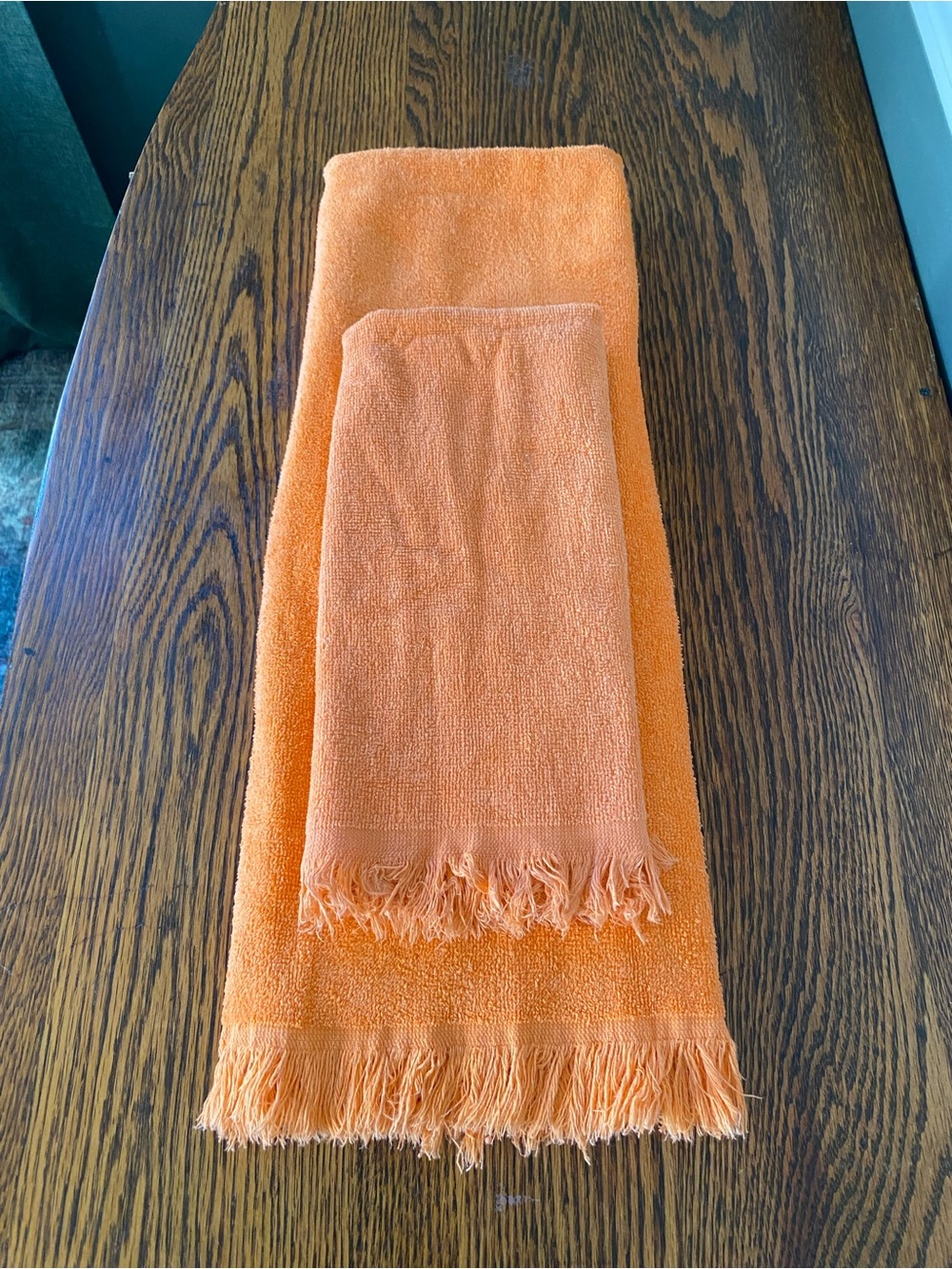 Vintage MCM Mid Century Cannon Orange Hand Towel and Bath Towel Set
